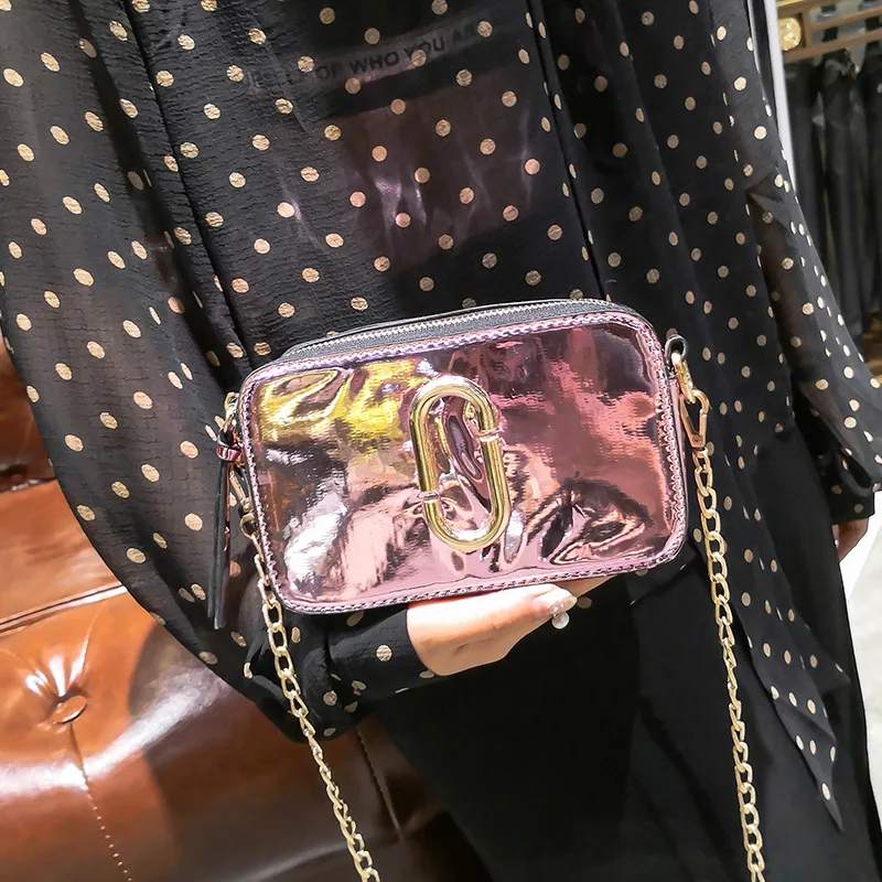 

Ulzzang Bright Surface Bag Women's 2020 New Style Fashion Korean-style Fashion Mirror Square Sling Bag Versatile Chain Shoulder