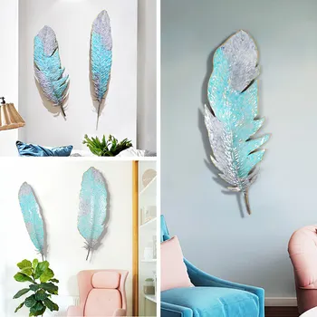 

American Wrought Iron Feather Wall Decoration Pendant Livingroom TV Background Wall Hanging Stickers Hotel Bar Wall Mural Crafts