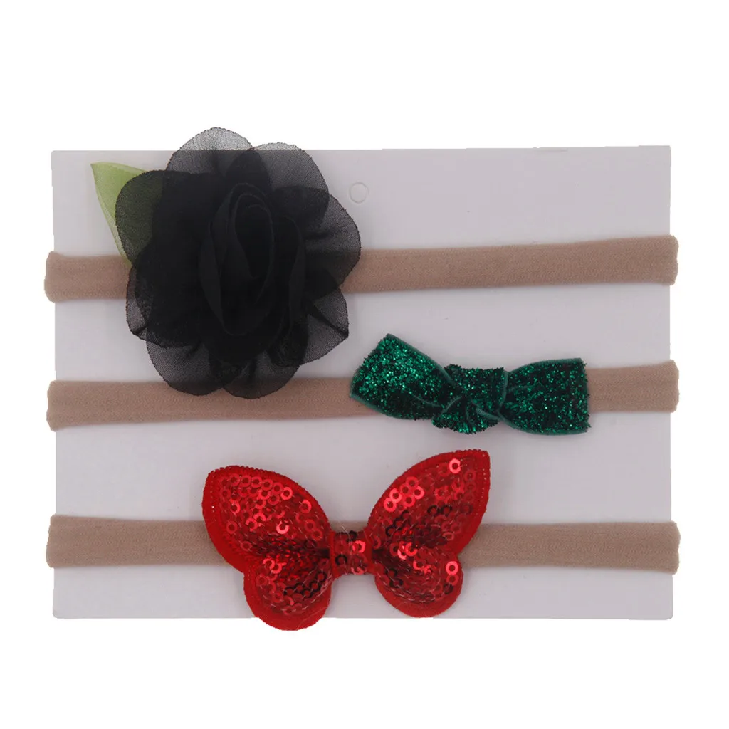 3pcs/lot Baby Girl Bow Flower Set Hairband  Baby Girls Elastic Hairband Infant Kids Head Band Hair Accessories for 1-6Y