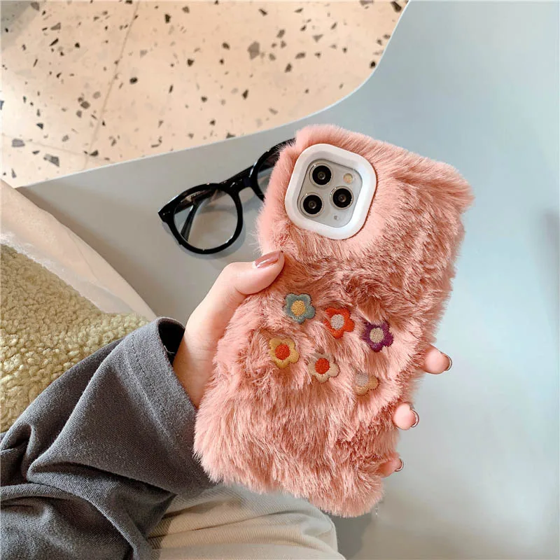 GlamPhone чехол, плюшевый цветочный чехол для телефона для iPhone11Pro/Max X XS Max XR, мягкий силиконовый чехол для iPhone11 7 8 6 6s Plus, чехол