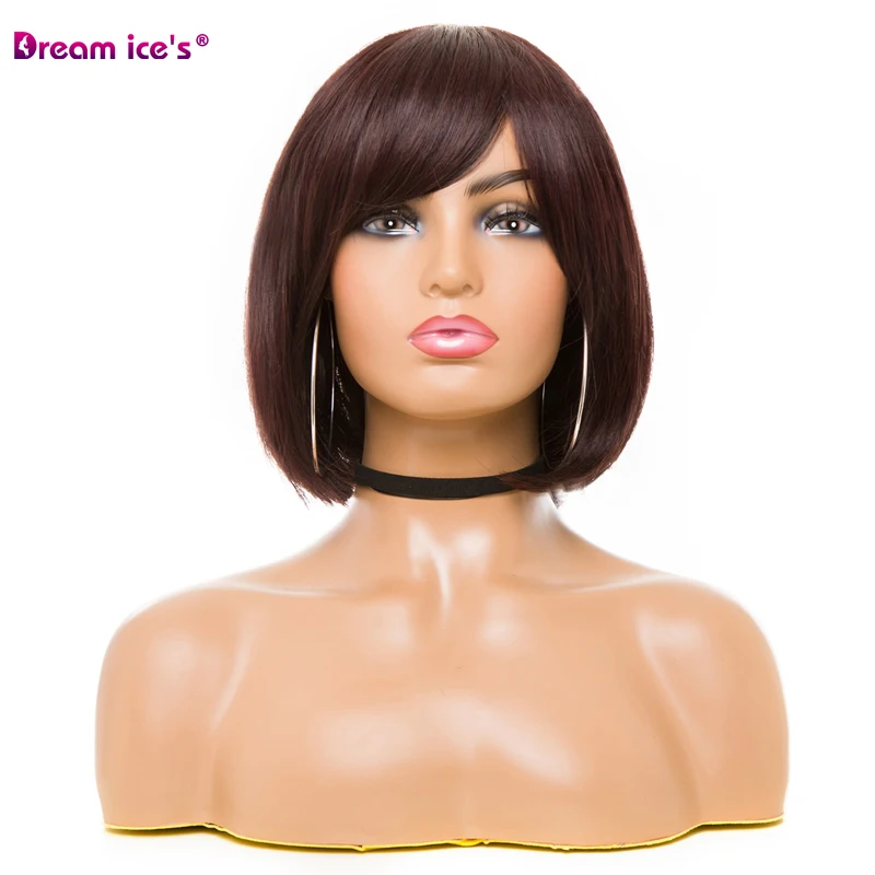 

Dream Ice's dark maroon faux wig and bangs short hair, BOB head is suitable for non-Remy Brazilian straight hair women