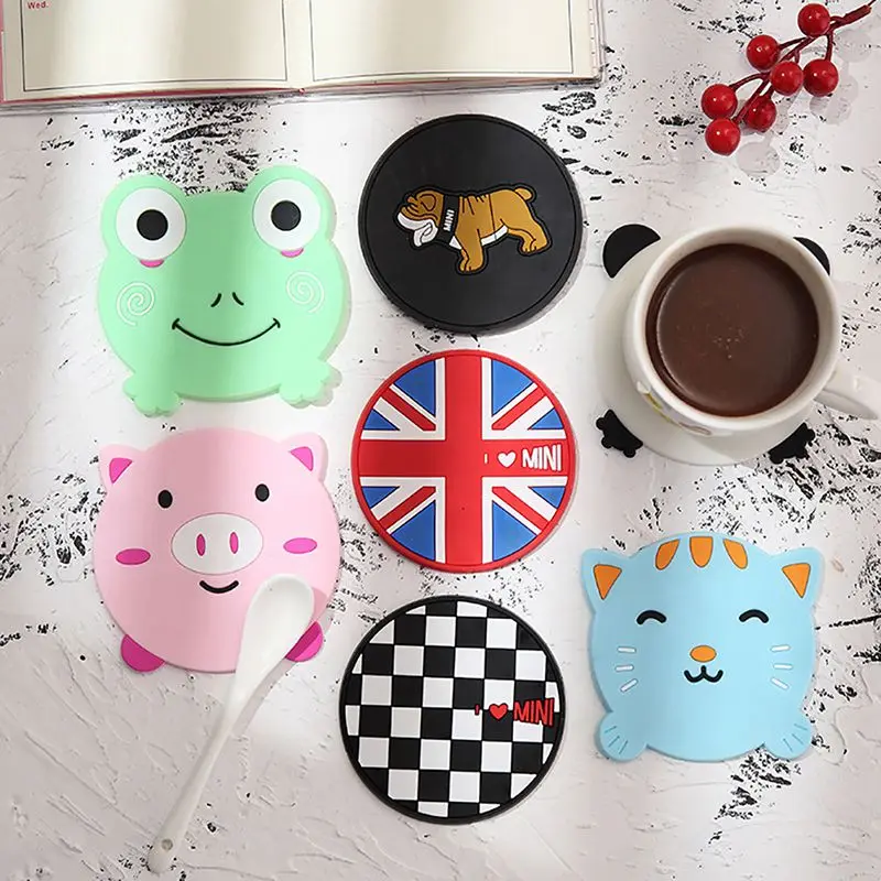 

1PC Cute Cat Silicone Dining Table Placemat Coaster Kitchen Accessories Mat Cup Bar Mug Cartoon Drink Pads Hot Drink Holder