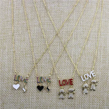 

16inch 10str/lot Fashin cz necklace,boy/girl and Love letter shape charm pendant,wholesale cubic zicron enamel necklace jewelry
