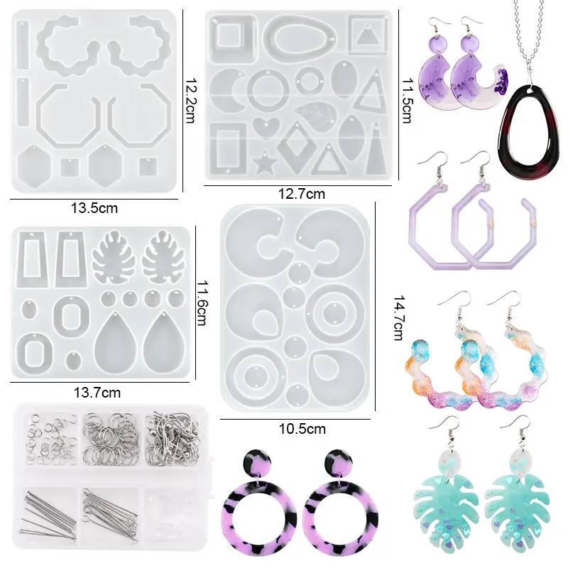 Silicone Earring Mold Kit Epoxy Resin Mold Kit With Jewelry Accessories For  Women Earring Making Pendant DIY Jewelry Findings