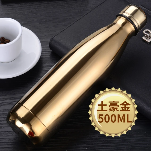 Free Custom Logo Name Double-Wall Insulated Vacuum Flask Stainless Steel Water Bottle BPA Free Thermos for Sport Water Bottles gold