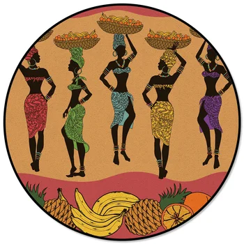 

African Women Fruit Basket Pattern Rugs and Carpets for Home Living Room Round Rug for Children Rooms Non-slip
