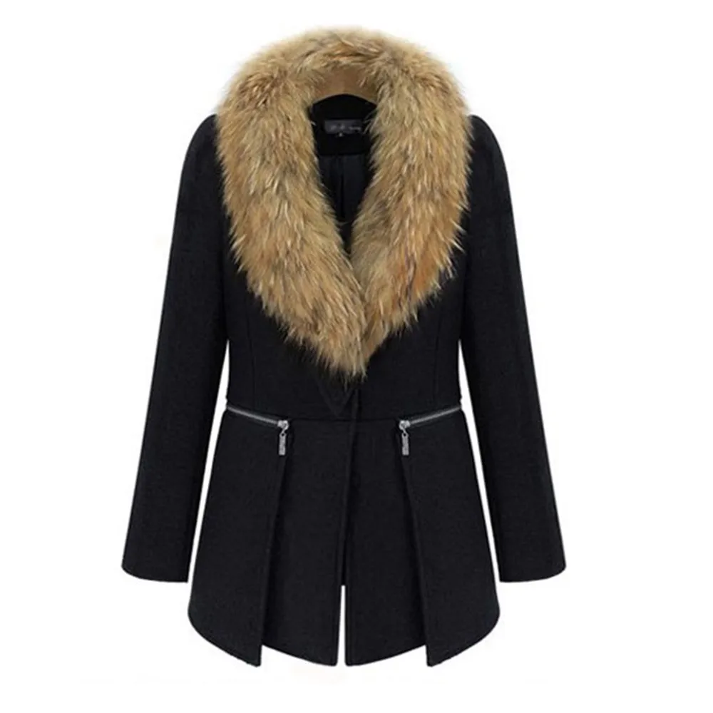 Искусственный меховой воротник шерстяной пальто для женщин плюс размер 5XL зимнее теплое элегантное дамское черное модное повседневное пальто для девочек