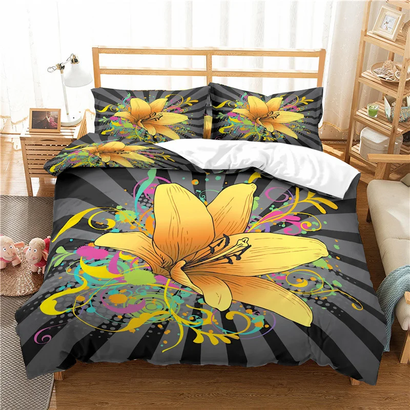 

Home Textile Luxury 3D Flower Print 2/3Pcs Comfortable Duvet Cover PillowCase Bedding Sets Queen and King EU/US/AU Size