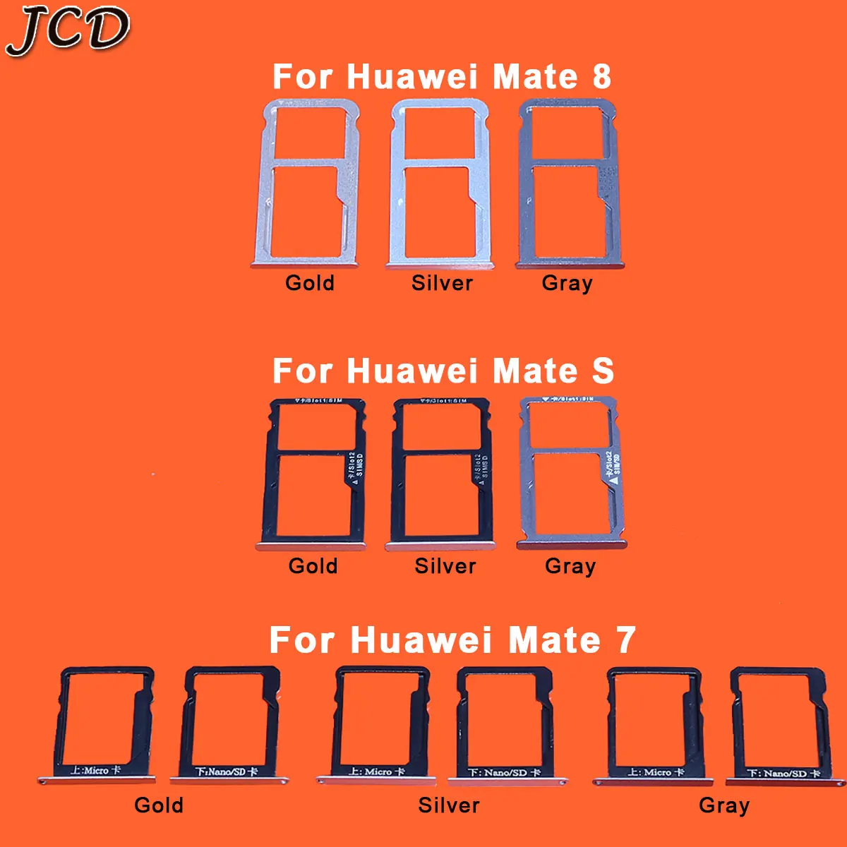 JCD для Huawei Mate 7 8 S держатель лотка для sim-карты+ микро SD нано-карта лоток Слот держатель sim-карты лоток сменный кронштейн запчасти