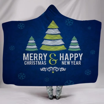 

Happy New Year Blue Boys Sofa Wearable Plush Throw Blanket Christams Tree Print 3D Microfiber Soft Blanket for Home Travel