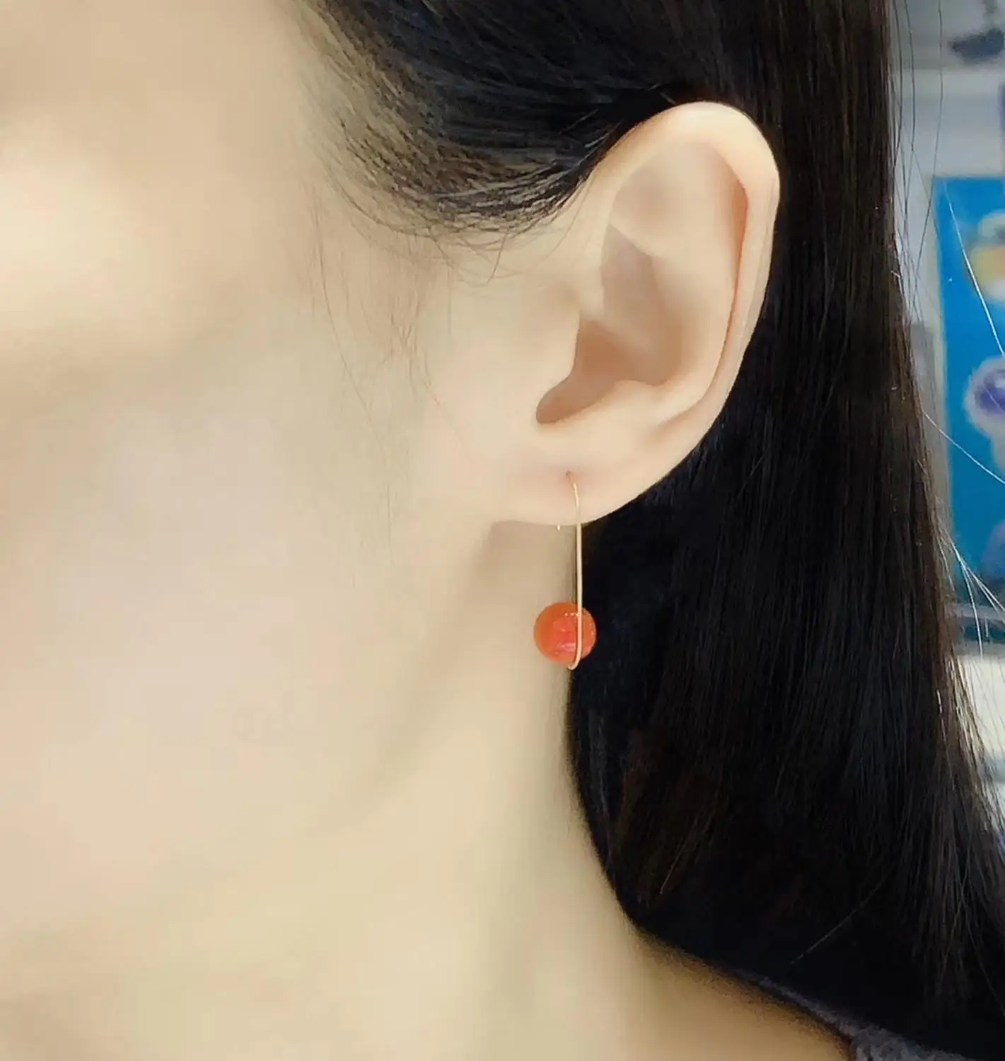 

shilovem 18K yellow Gold real Natural south Red agate stud earrings fine Jewelry wedding new plant Christmas gift myme8-8.5669nh