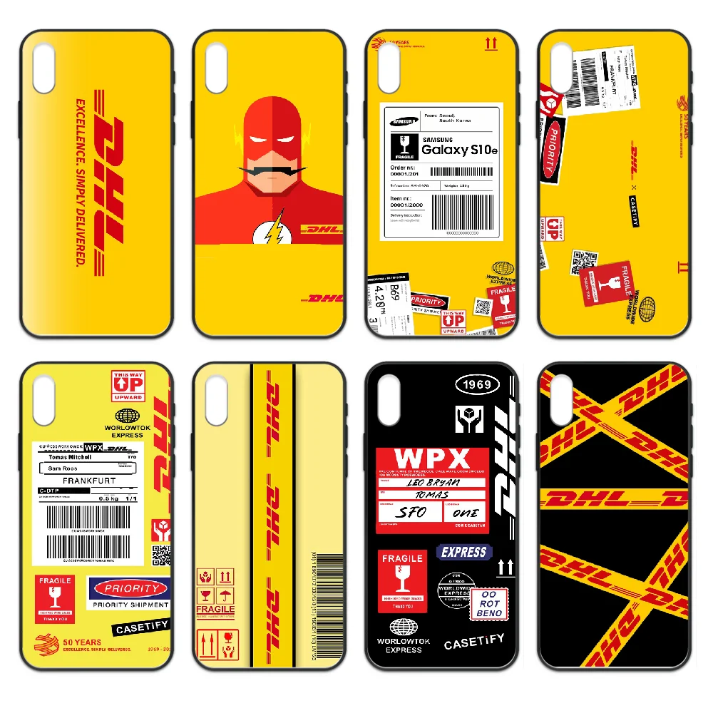 DHL этикетка чехол для телефона Корпус iphone 4 4s 5 5S SE 5C 6 6S 7 8 plus X XS XR 11 PRO MAX 2020 черный