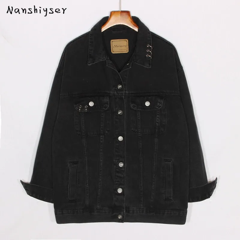 

High-quality Loose Mid-length Women's Black Denim jacket Autumn New Harajuku Casual Mujer Chaqueta Jean jacket Female Streetwear
