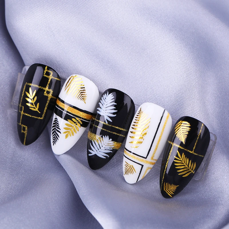 1 шт 3D наклейки для ногтей голографические золотые наклейки для ногтей серии Снежный Цветок Лист наклейки лазерные наконечники для клея маникюра украшения для ногтей