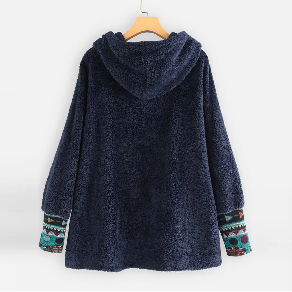 Осенне-зимняя теплая толстовка из флиса с этническим принтом; пуловер с длинными рукавами и карманами в стиле пэчворк; модный топ с длинными рукавами;# N5