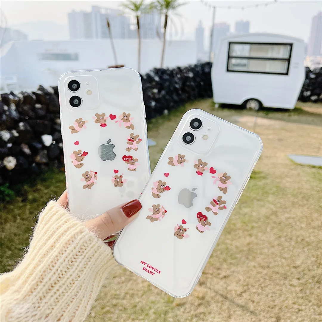 INS Fashion Angel Bear side Heart My Love Diary TPU Phone Case For iPhone 7 8 Plus 11 12 mini Pro X Xs Max Xr Cover | Мобильные