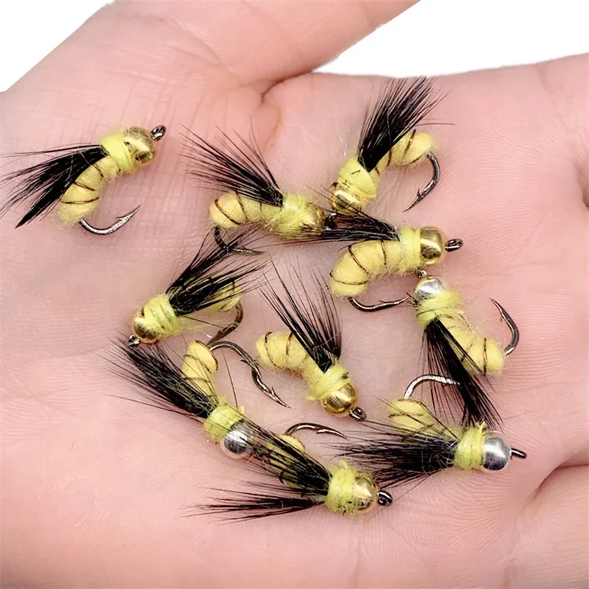 6-Pack Realistic Scud Nymph Fly Fishing Lures - Trout & Salmon Artificial Insect Bait (Size #12 Hook)