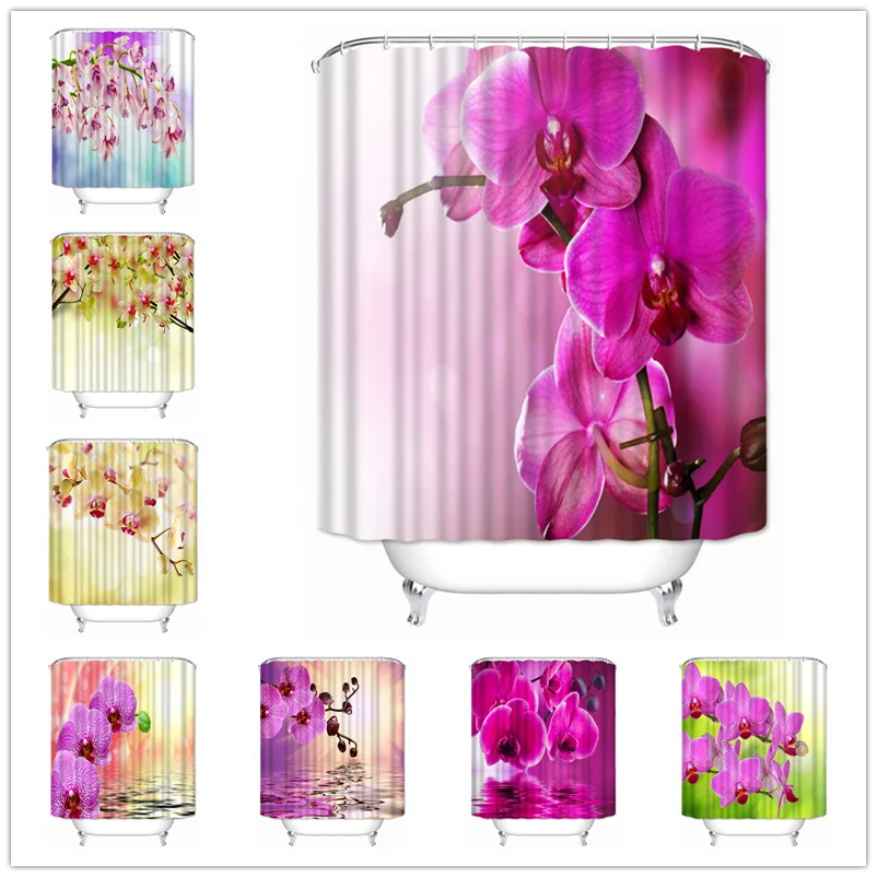 Musife Custom High Quality Orchid Flower Shower Curtain Waterproof Bathroom Polyester Fabric | Дом и сад