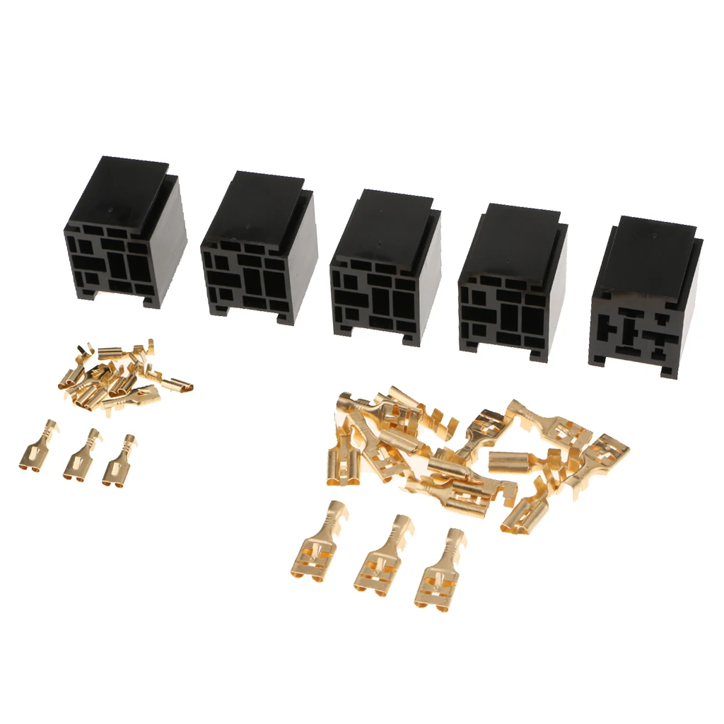 5Pcs 80A 5 Pin Relay Holder Socket with Loose Terminals Car Alarm Control