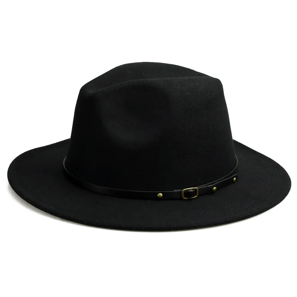 YY 14 цветов Fedora шляпа для женщин и мужчин зима PU ремень фетровая Кепка с плоскими полями шерстяной джазовый Панама Винтаж Трилби шляпа игрока FD19017