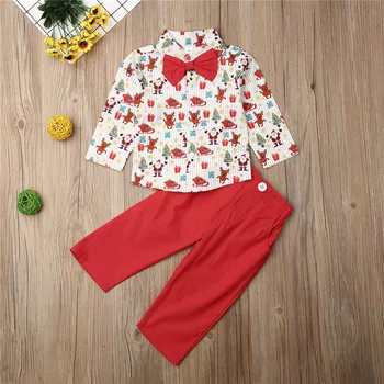 

1-6years Boys Christmas Clothing 2019 Santa Claus Tree Tree Elk Print Shirt Boys Bow Tie Shirt Red Shorts Xmas Boys Set Clothing