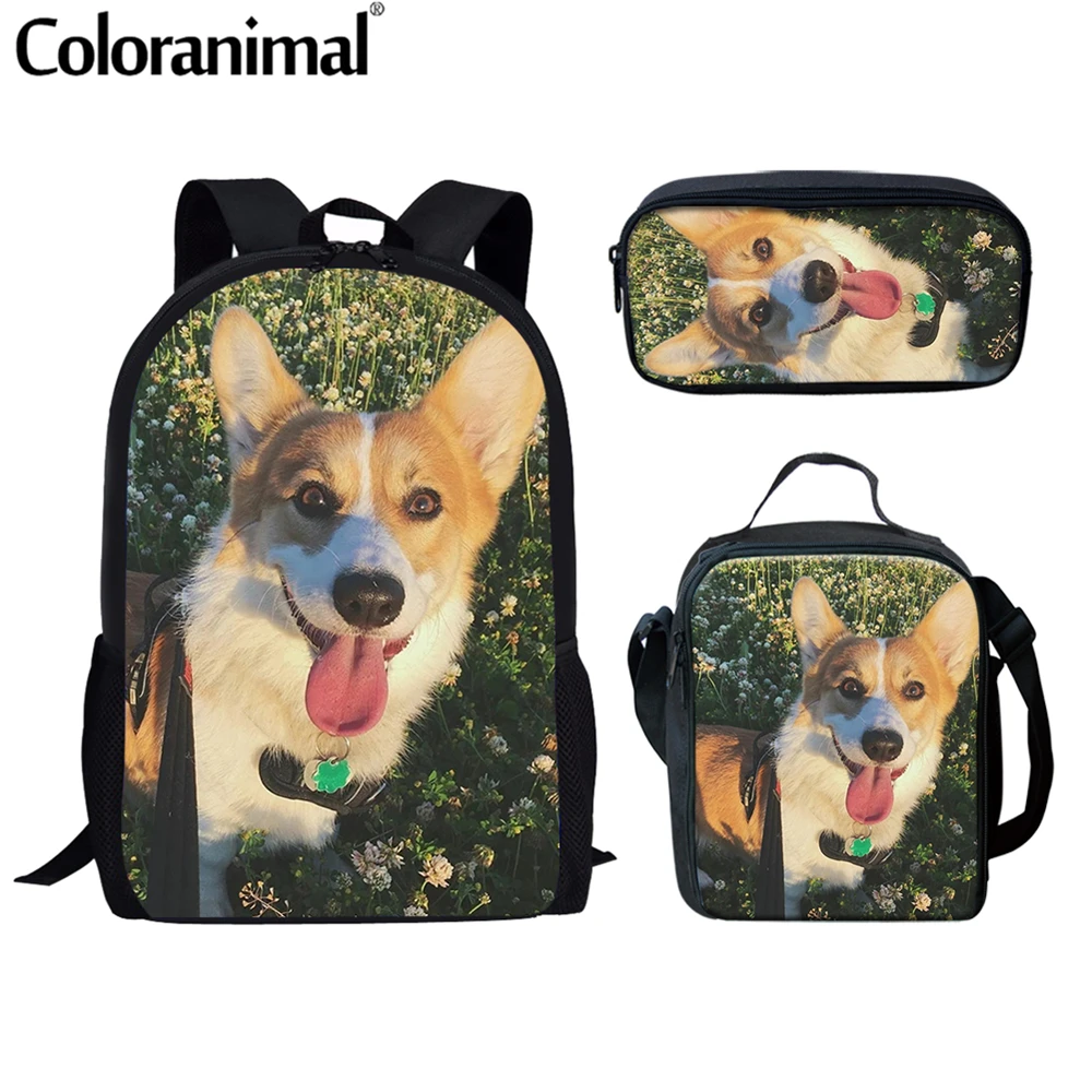 Hot Sales Schoolbag Kids Backpack Children School Bags Girls Boys Backpacks Cute 3D Corgi Print Teen Book Bag