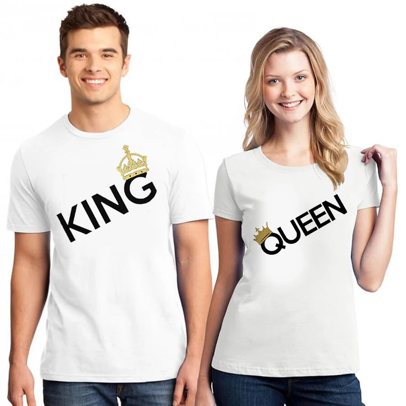 Футболка King Queen Женская/Мужская белый Хлопковый Стандартный Топ в стиле
