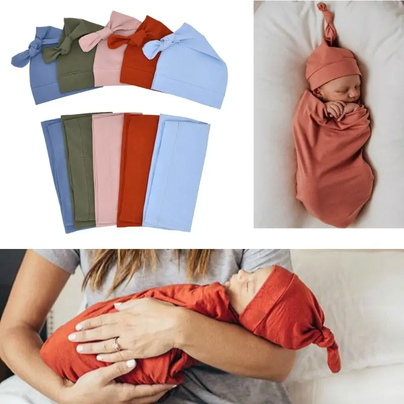 

Newborn Infant Baby Girls Boy Solid Sleeping Bags+Hats Blanket 2pcs New Born Set Baby Hat