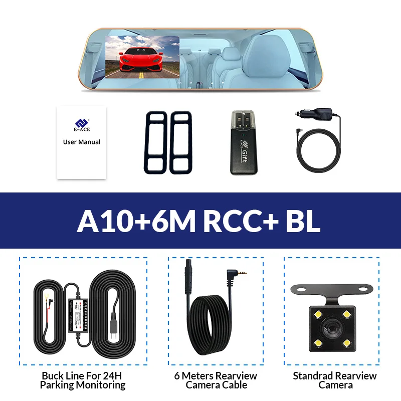 E-ACE A10, хит, Full HD 1080 P, Автомобильный видеорегистратор, камера, авто, 4,3 дюймов, зеркало заднего вида, цифровой видеорегистратор, двойной объектив, Регистрационная видеокамера