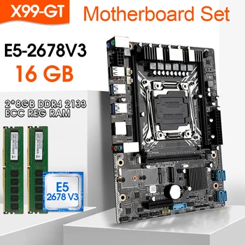 شراءX99 GT اللوحة مجموعة ، E5 2678V3 LGA2011-3 وحدة المعالجة المركزية 2 قطعة * 8 جيجابايت = 16 جرام DDR4 ECC REG الذاكرة ، M.2 WIFI ، NVME M.2 فتحة