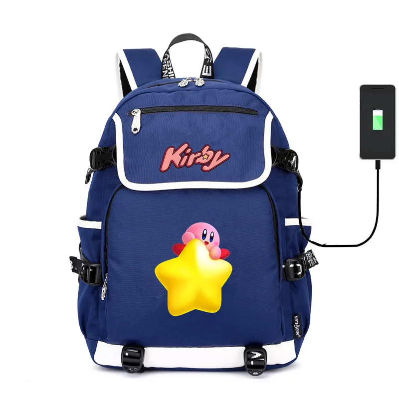 Симпатичная детская школьная сумка с принтом Kirby через плечо usb зарядкой холщовый