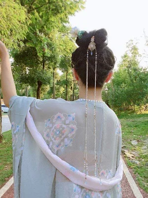 Handmade Simple Long Tassel Hairpin Rhinestone Headwear Women Bride Hair Ornaments Jewelry for Chinese Hanfu Cosplay Costume