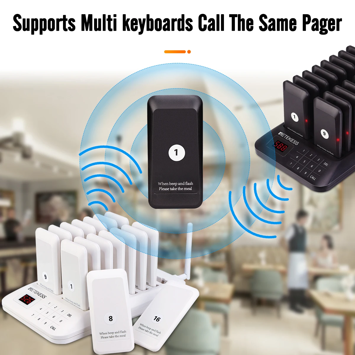 Retekess TD157 Restaurant Pager Buzzer Wireless Call 16 Coaster Receiver For Coffee Food Court Church Nurse Clinic Queue System