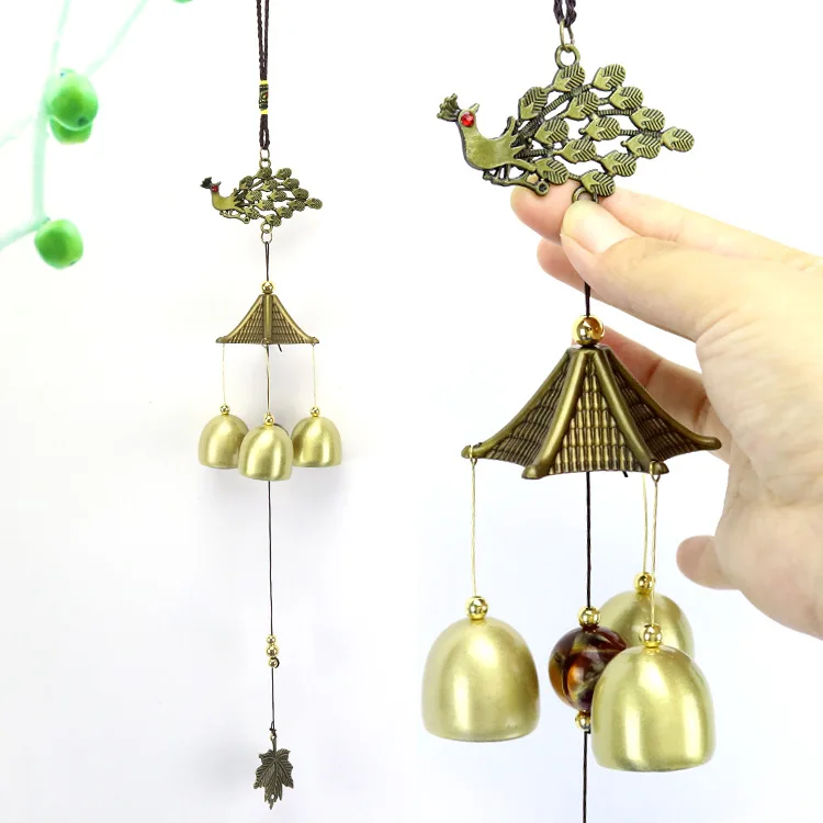

Metal Bronze Wind Chime Feng Shui Bell Peacock Hanging Decoration Amulet Copper Small House Protection Wind Chime Home Hanging D
