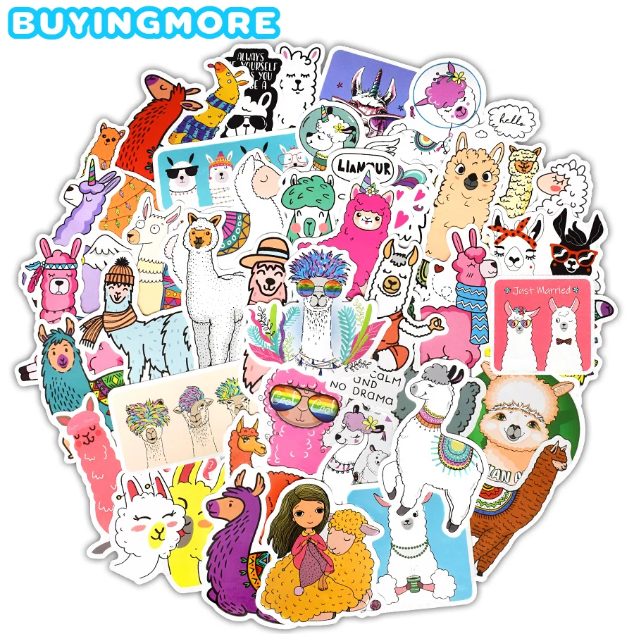 

50 PCS Alpaca Sheep Cute Animal Sticker Llama Camel Kawaii Cartoon Stickers for Laptop Scrapbook Bike Car Decals Reward Stickers