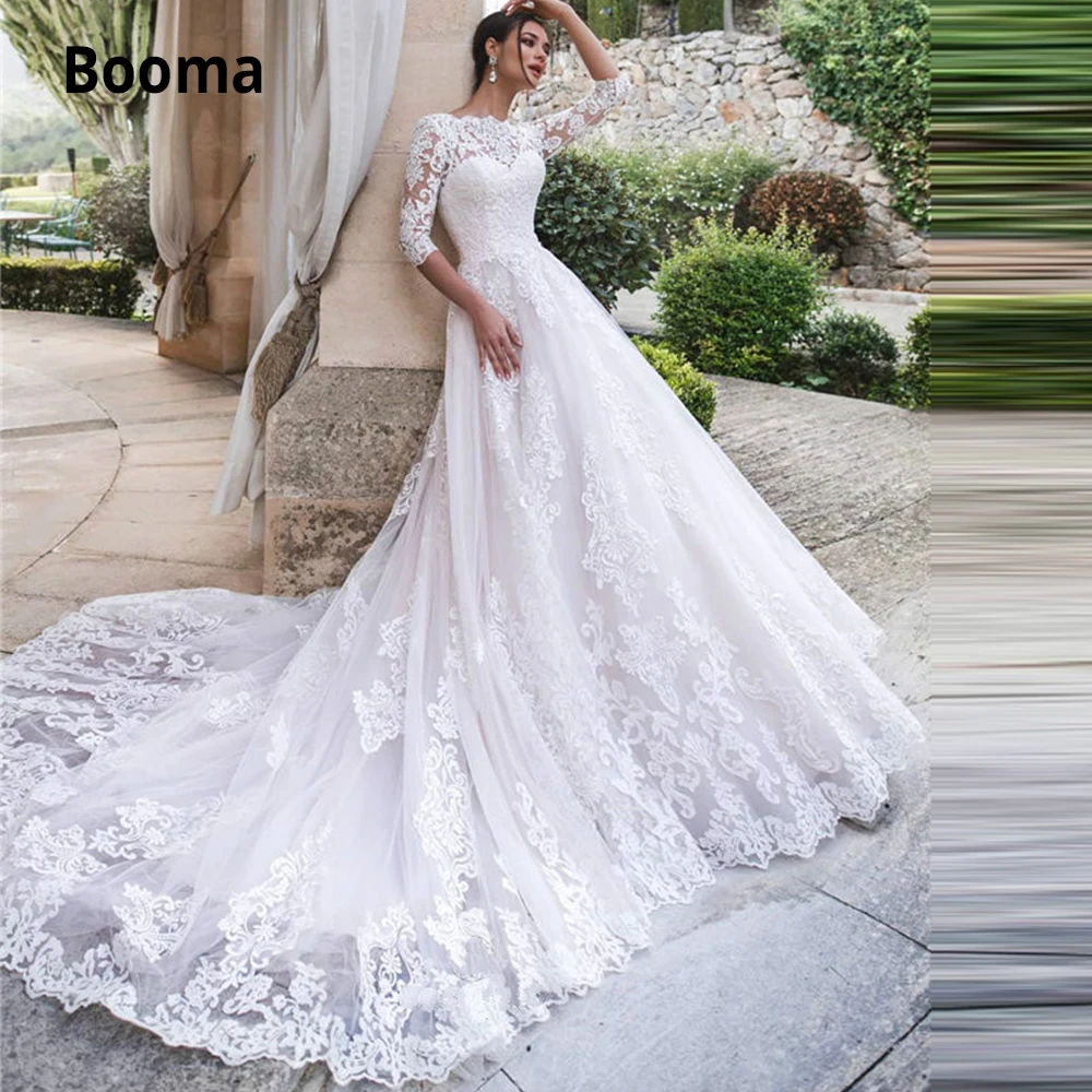 Кружевное свадебное платье Booma с длинным шлейфом трапециевидного силуэта