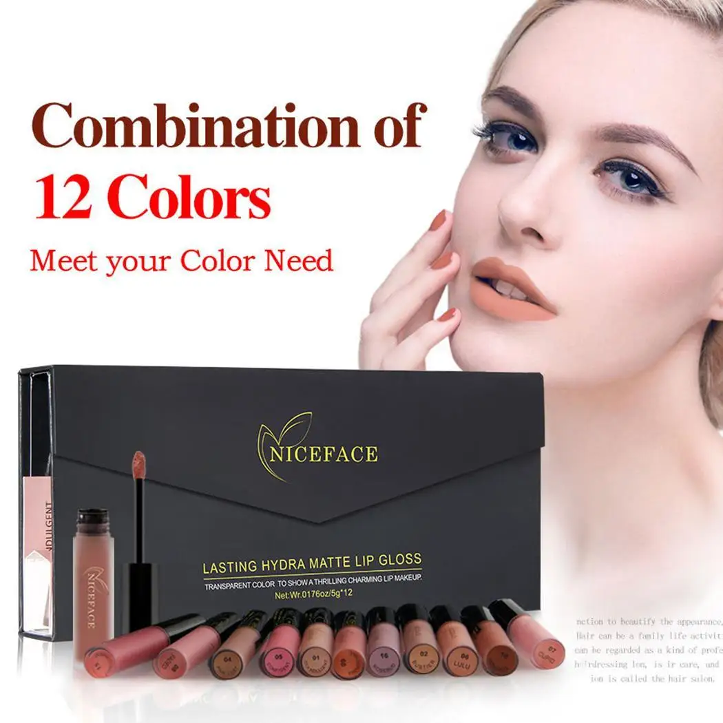 

New Makeup Cosmetic Matte Long Lasting Waterproof Set(12pcs) Soft Velvet 370g Liquid Lip Gloss