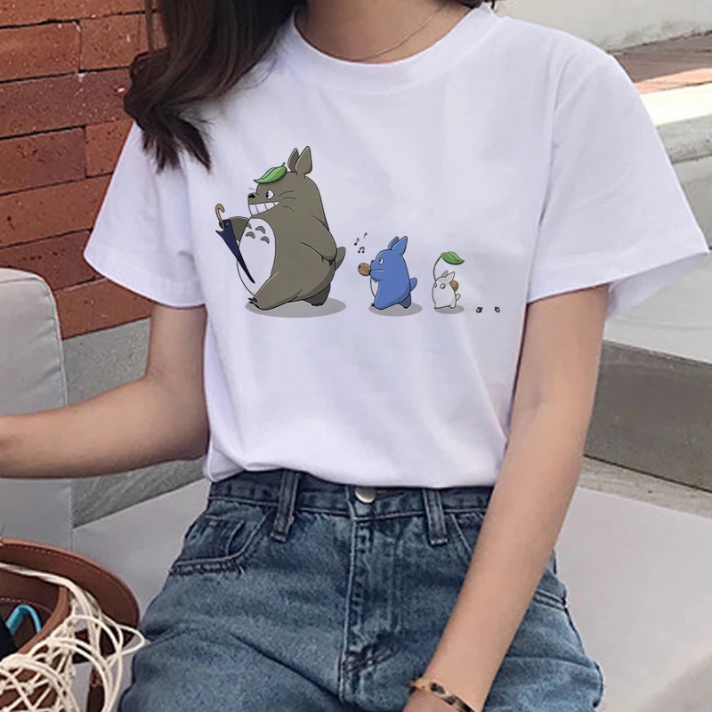 Графическая футболка 90 s, милые женские футболки Totoro Harajuku Kawaii, женская футболка Studio Ghibli, забавная футболка с мультяшным принтом