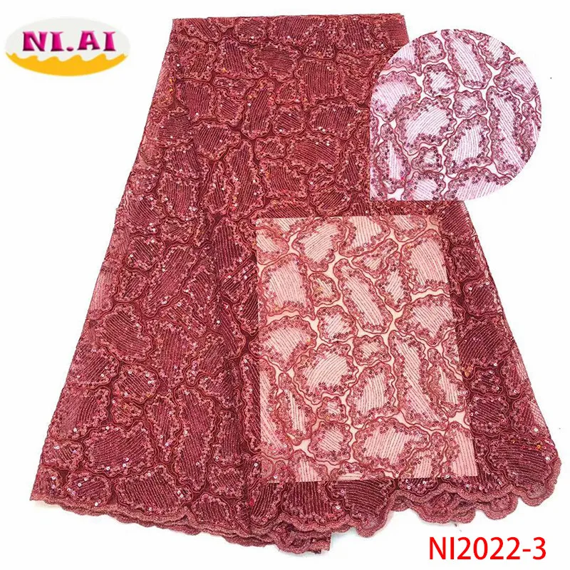 NIAI африканские блестки кружева ткани Высококачественная французская кружевная ткань в нигерийском стиле тюль кружева ткани для свадебного платья NI2022-1