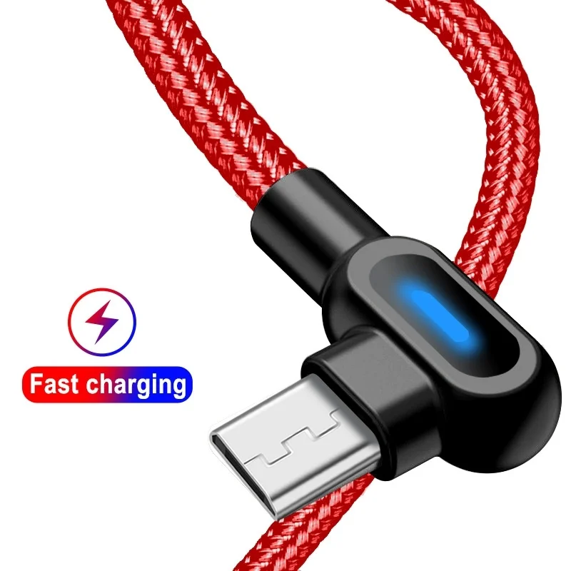 Кабель Micro USB с нейлоновой оплеткой на 90 градусов, 1 м, 2 м, 3 м, кабель для быстрой зарядки, кабель для передачи данных для samsung S7 S8, xiaomi redmi LG microusb