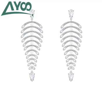 

AYOO high quality new fashion gentle temperament silver fringed fish bone leaf pearl earrings