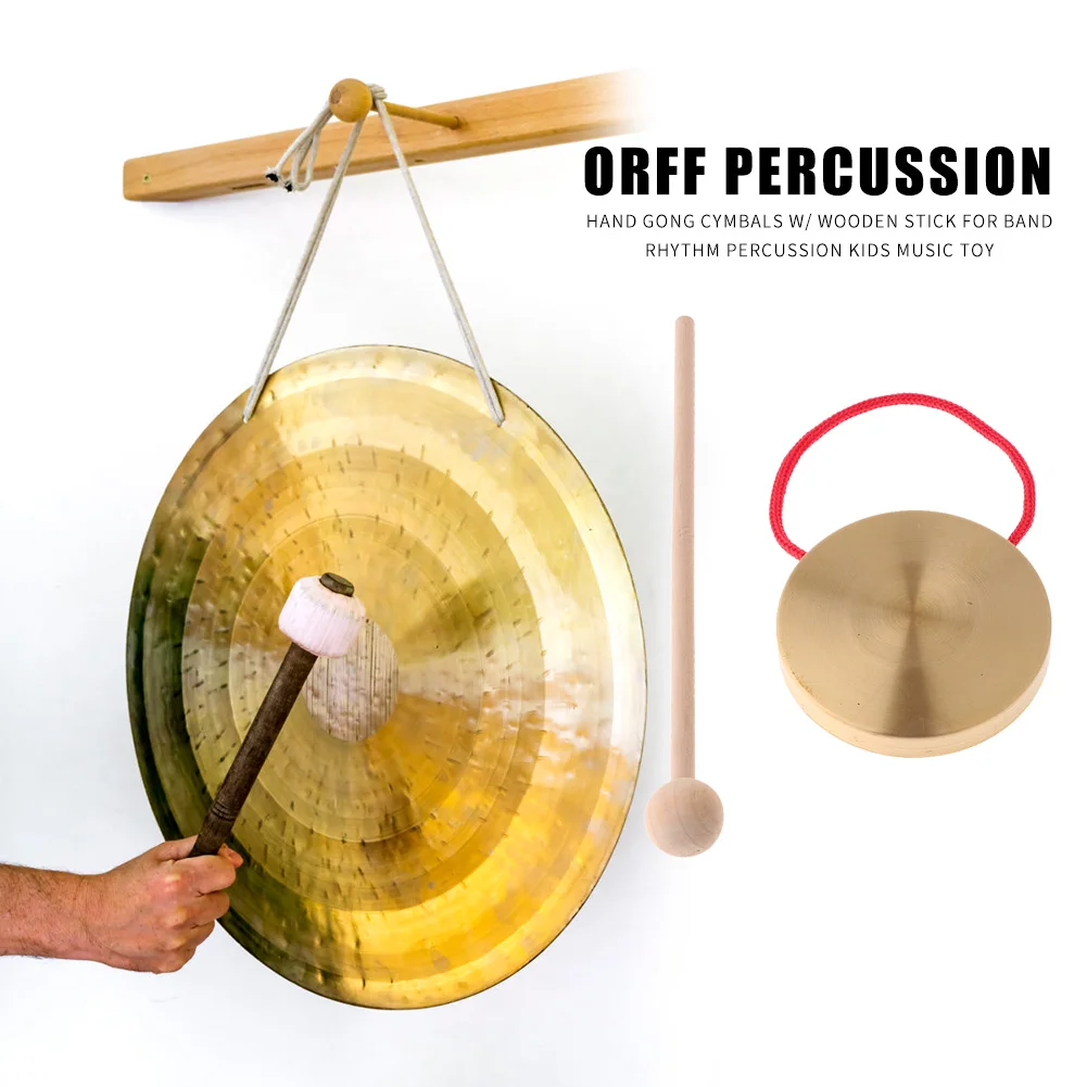 21cm Hand Gong Copper Cymbals with Wooden Stick for Band Rhythm Kids Percussion Traditional