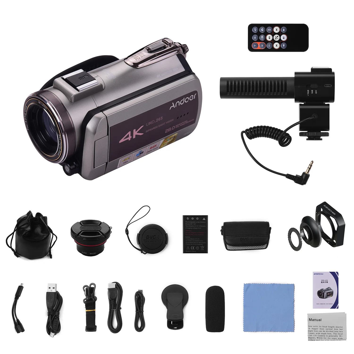 Andoer HDV-AZ50 портативная 4K WiFi цифровая видеокамера широкоугольные видеокамеры сенсорный экран 64X цифровой зум ИК камера ночного видения s - Цвет: black