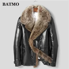 BATMO, Новое поступление, Зимние Куртки из натуральной кожи, овчины, енота, воротник из 90% белого утиного пуха, мужские куртки 19791A