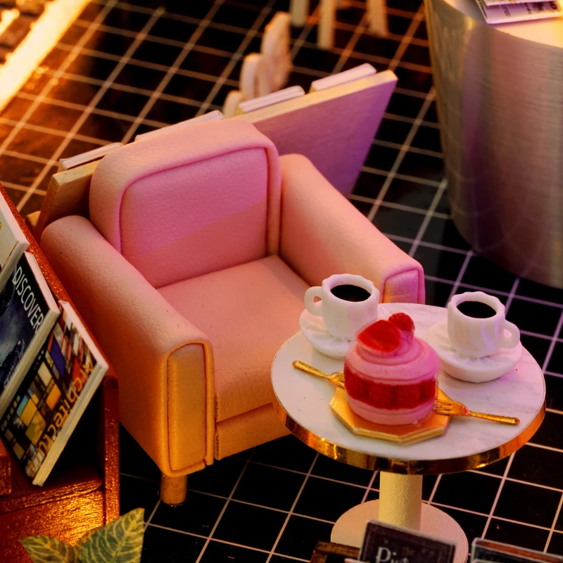 새로운 DIY 나무 인형 집 미니어처 가구 키트 도서 카페 카사 인형 주택 DIY 완구 어린이 성인 크리스마스 선물 목조 주택
