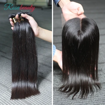 

[Rosabeauty] OneCut Hair Straight 8-30inch H Brazilian Human Raw Virgin Unprocessed Hair Natural Color 3 bundles with closure