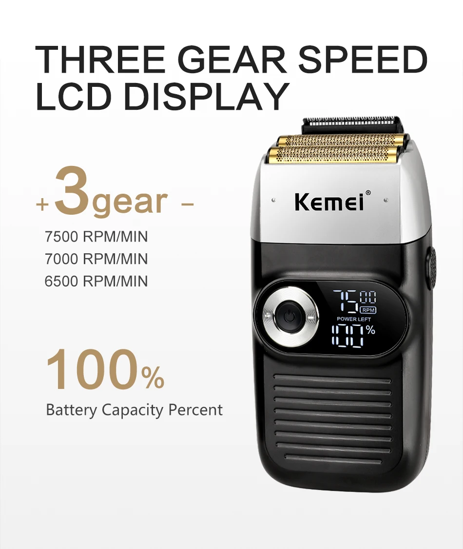 Portátil sem Fio Aparador de Barba 2 em 1 Kemei Recarregável Barbeador Elétrico Display Lcd Homem Alternativo Navalha 8 KM-2026?????_08
