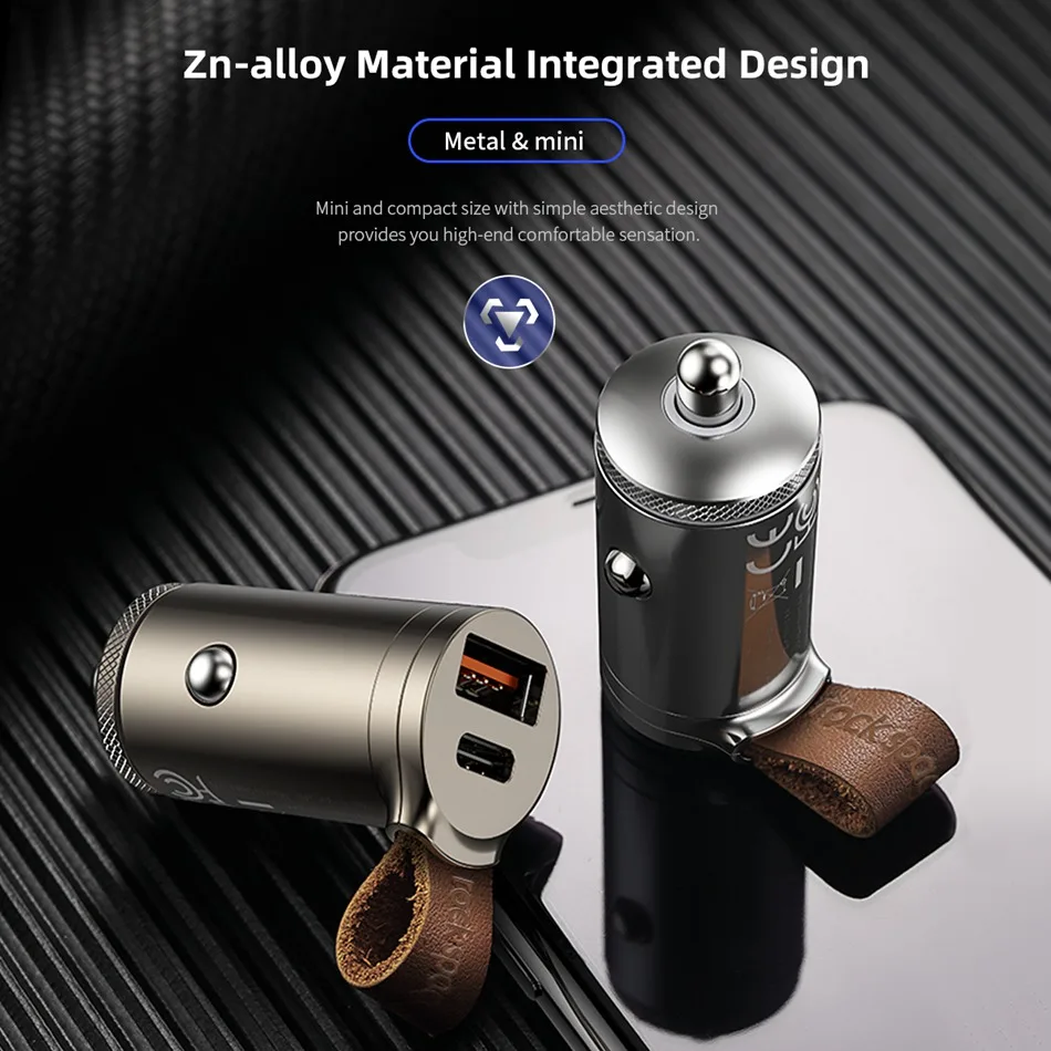 Pаспродажа ROCK QC4.0 автомобильное зарядное устройство 30 Вт USB C PD QC3.0 30 Вт 5A быстрое зарядное устройство с поясом двойные usb порты мини автомобильный телефо...