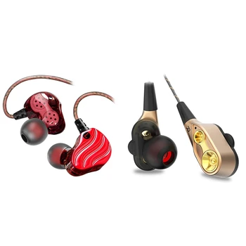 

Qkz 2 Pcs Kd4 In-Ear Subwoofer Headphones Mobile Phone Music Mp3 Dual Unit Subwoofer Headphones-Red & Gold