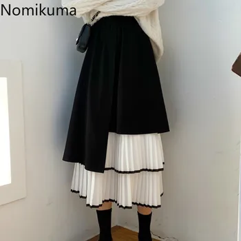 

Nomikuma High Waist A Line Skirts Women Contrast Color Patchwork Pleated Skirt Female 2020 New Korean Fashion Faldas Mujer 3a555
